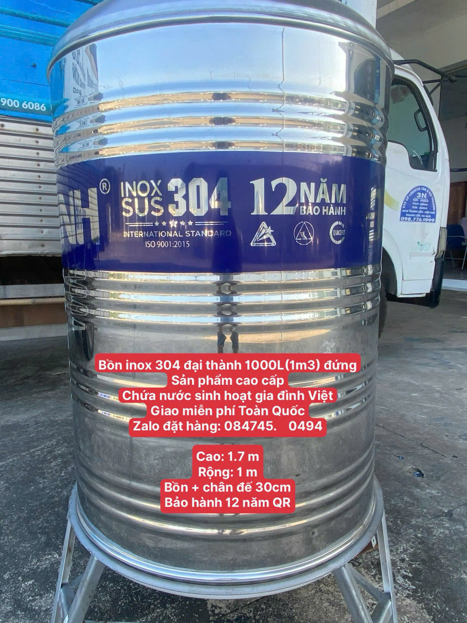 Téc inox cao cấp 304 đại thành 1 khối 1000L 1M3 đứng giao miễn phí Toàn Quốc